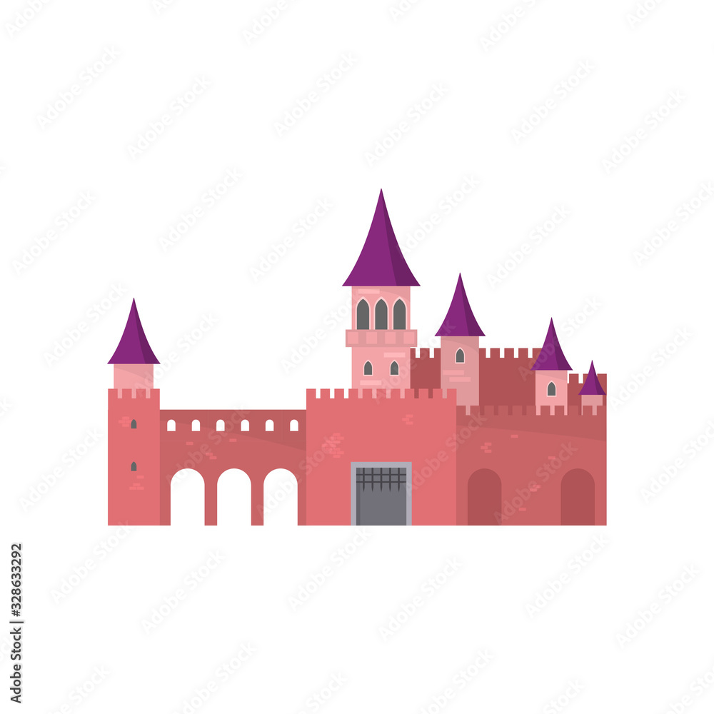 Legendary red brick castle with beautiful purple roof