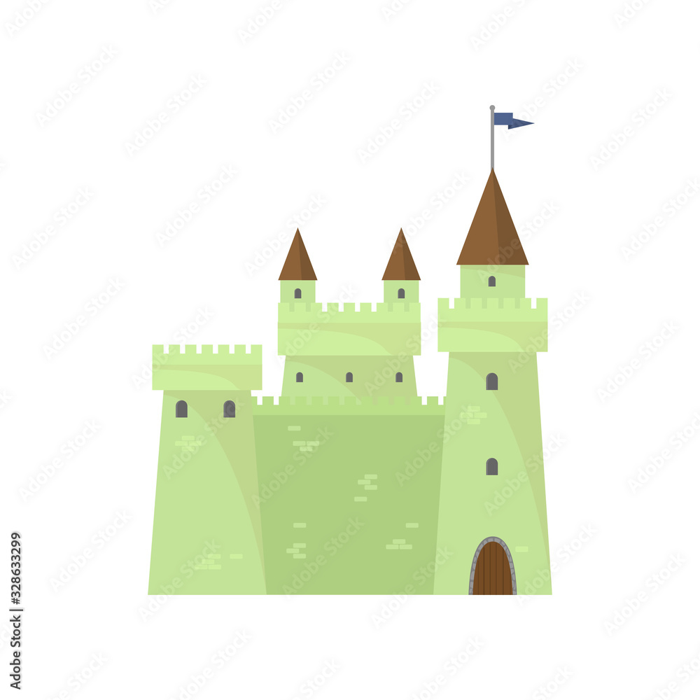Green cute brick castle of knights tower king