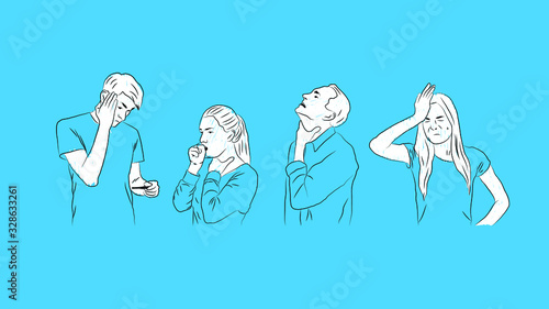 symptoms of flu/infectious disease/virus/corona simple hand drawn design style minimal vector illustration