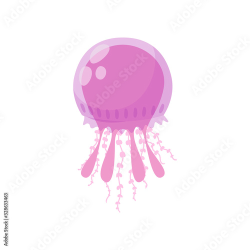 Purple, round, marine jellyfish swimming in ocean water
