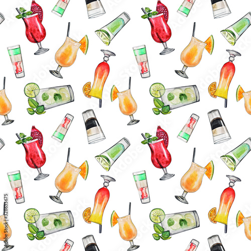  watercolor illustration. alcoholic drinks. Beautiful vibrant tropical cocktails. isolated on a white background. famous cocktails.