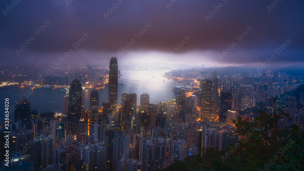 Fototapeta premium sunrise skyline cityscape with cloud storm morning