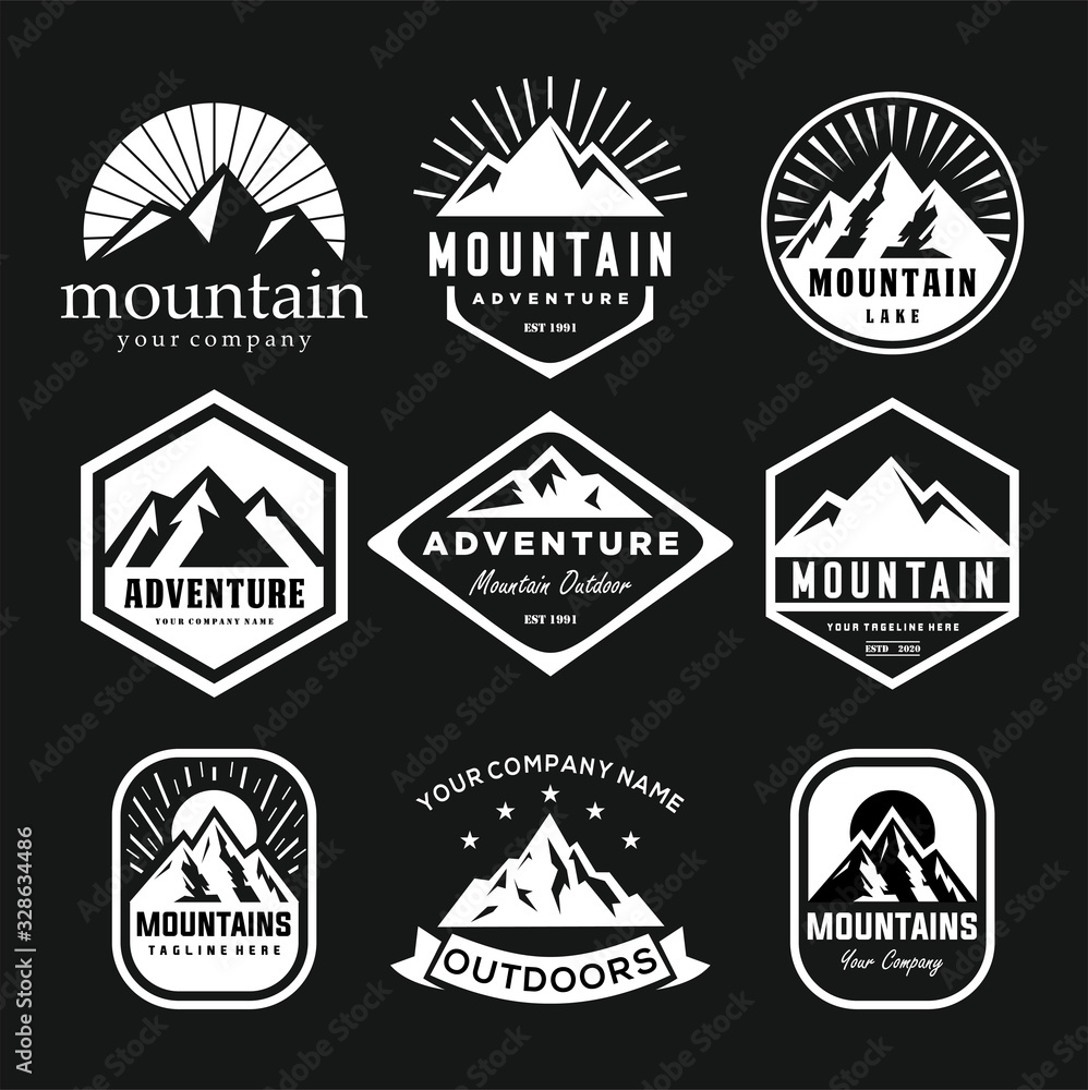 Set Of Mountain and Sea for Outdoor Adventure Emblem Logo design inspiration Hiking, vintage mountain logo design inspiration Set Of Mountain and Sea for Outdoor Adventure Emblem Logo design inspiration Hiking, vintage mountain logo design inspiration