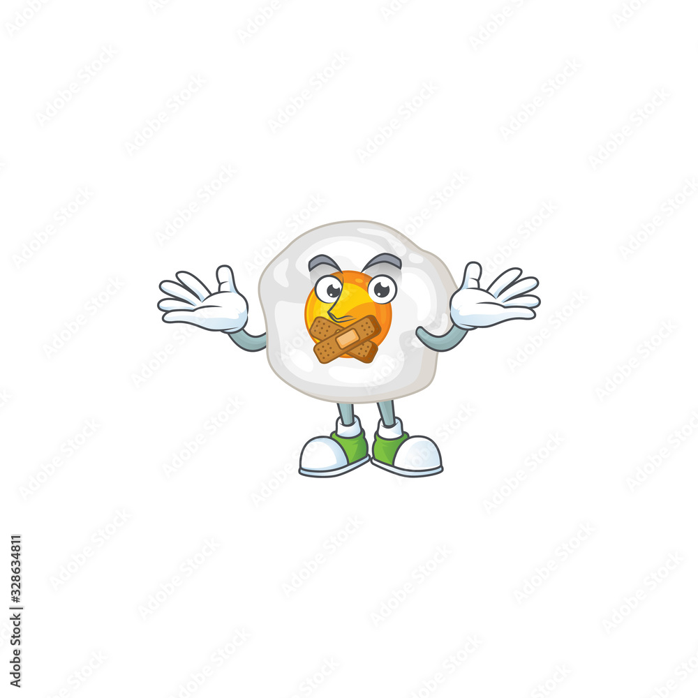 Fried egg cartoon character design concept showing silent gesture Fried egg cartoon character design concept showing silent gesture