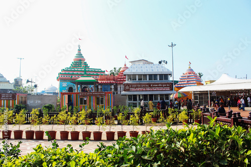 Sri jagannath templeinformation center with decorated flower plant