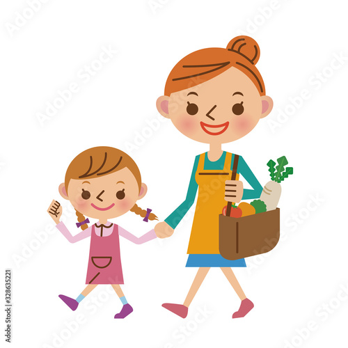 子供と一緒に買い物へ行く主婦