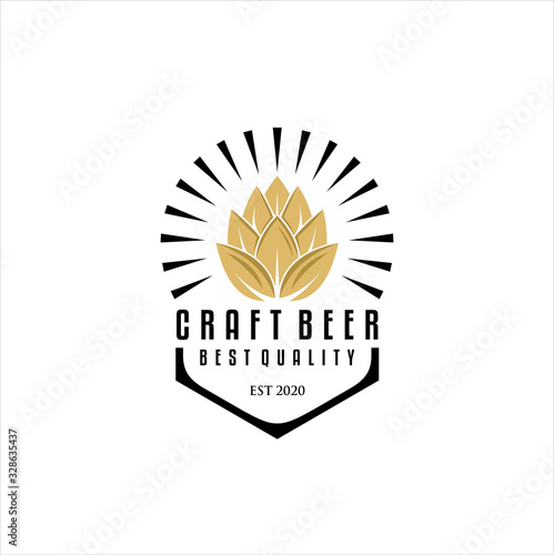 Logo Craft Beer company badge, sign or label. Vector illustration. Vintage design for winery company, bar, pub, shop, branding and restaurant business. Coaster for beer, beer glasses