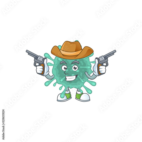 Cool cowboy cartoon design of coronaviruses holding guns
