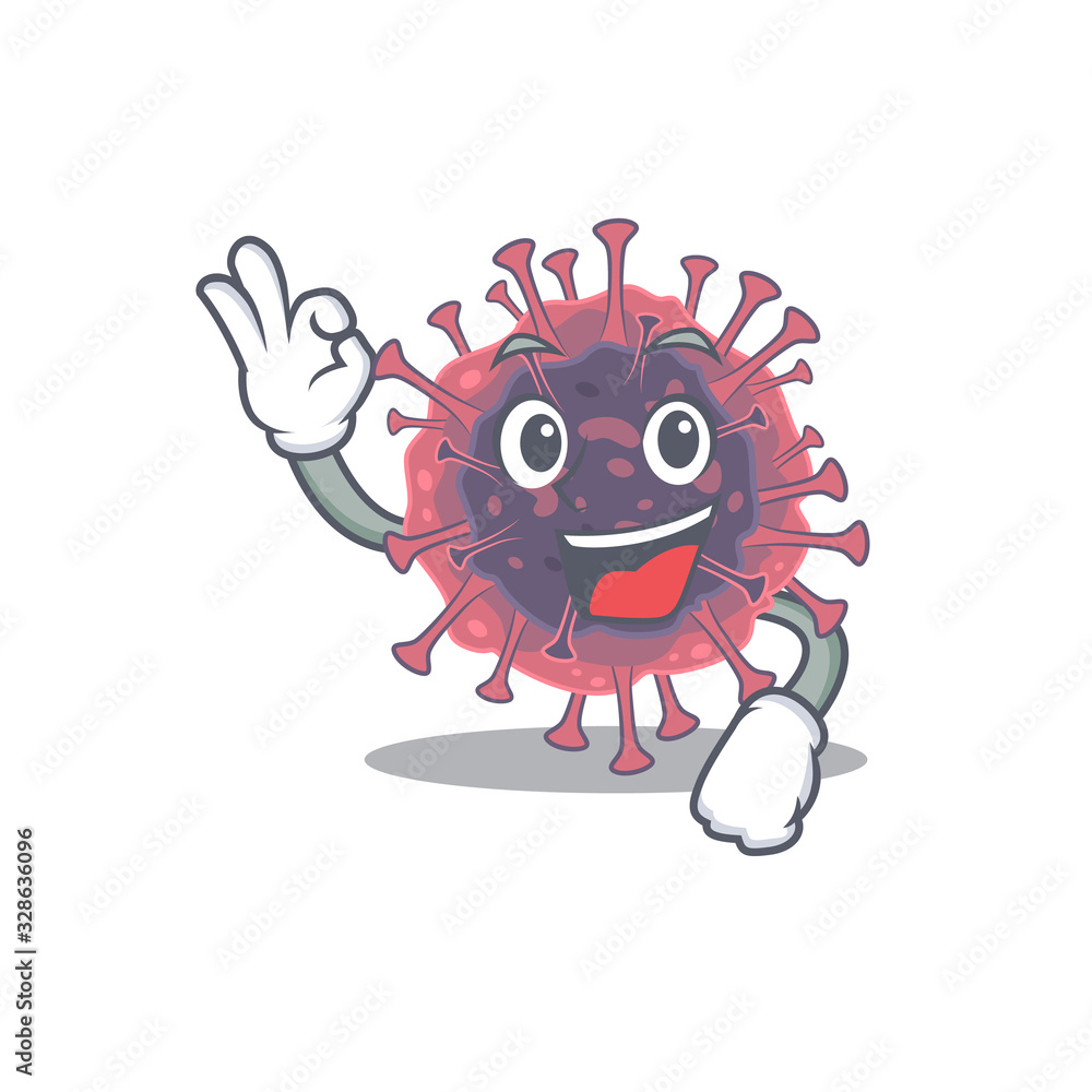 Microbiology coronavirus cartoon character design style making an Okay gesture