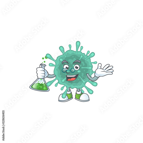 Coronaviruses brainy Professor Cartoon design grasp a glass tube