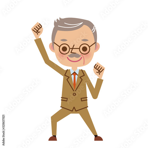 ガッツポーズする社長・熟年の経営者