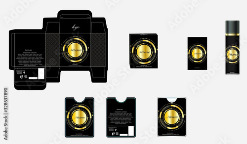 Packaging design, luxury perfume box,  pocket perfume and deo design template and mock up box. Illustration vector.