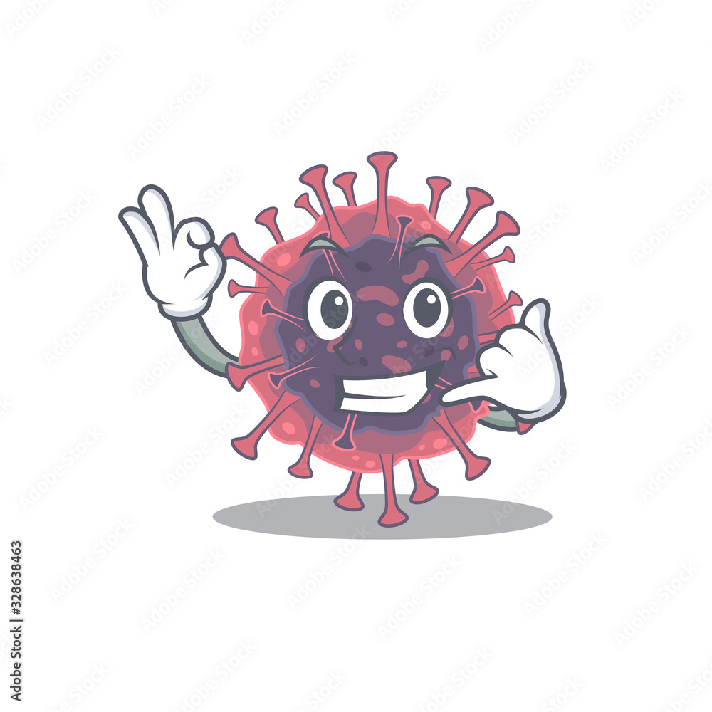 Microbiology coronavirus mascot cartoon design showing Call me gesture Microbiology coronavirus mascot cartoon design showing Call me gesture