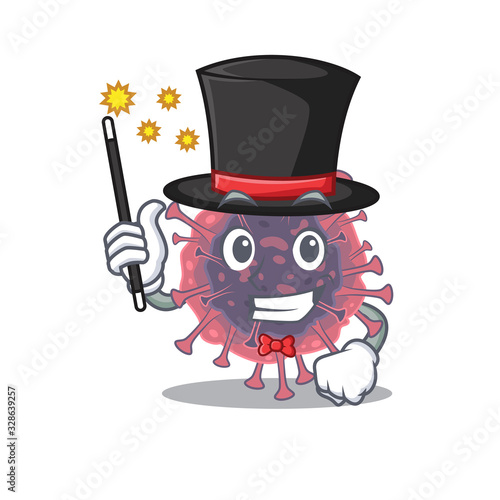 Charming microbiology coronavirus cartoon design performance as a Magician style