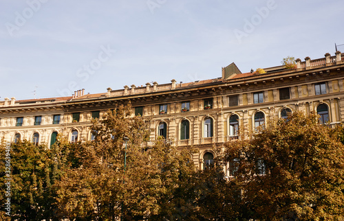 Facade of historical building in european capital in tourist center