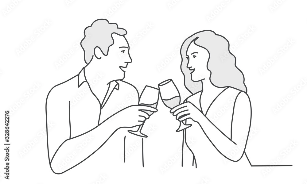 Couple drinking wine. Hand drawn vector illustration. Couple drinking wine. Hand drawn vector illustration.