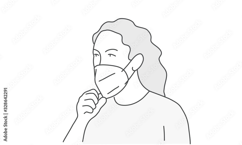 Woman wearing mask. Hand drawn vector illustration. Woman wearing mask. Hand drawn vector illustration.
