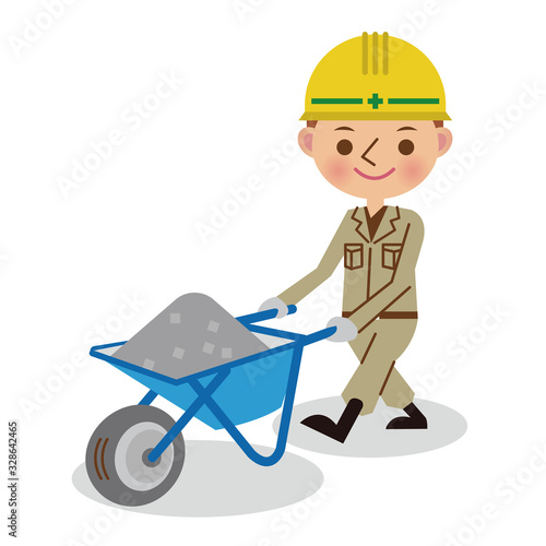 手押し車を押す土木作業員