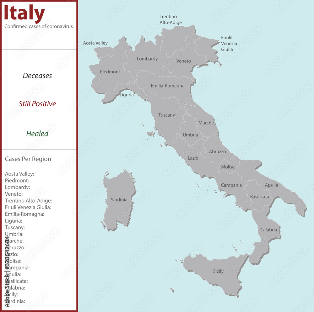 Italy vector map with space to update statistics about coronavirus spread