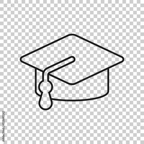 Graduation hat icon in flat style. Student cap vector illustration on white isolated background. University business concept.