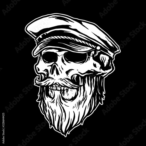 bearded skull with sailor hat vector design