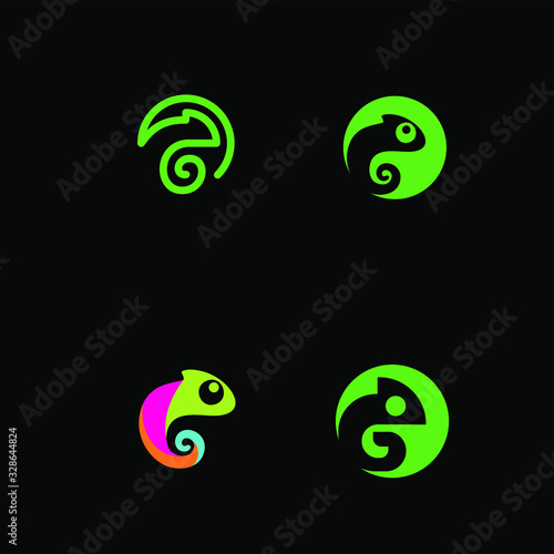 green black chameleon logo icon design