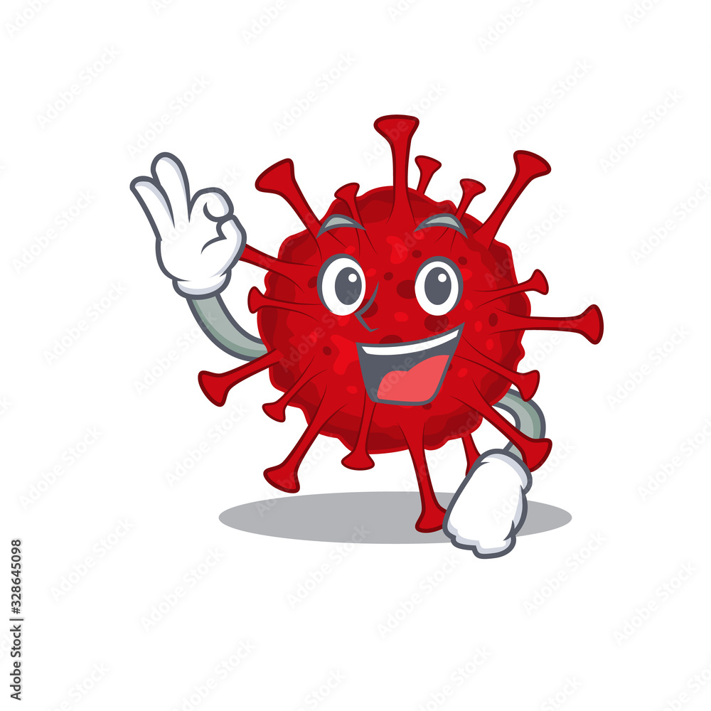 betacoronavirus cartoon character design style making an Okay gesture