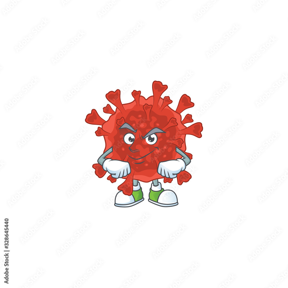 An icon of red corona virus mascot design with confident gesture