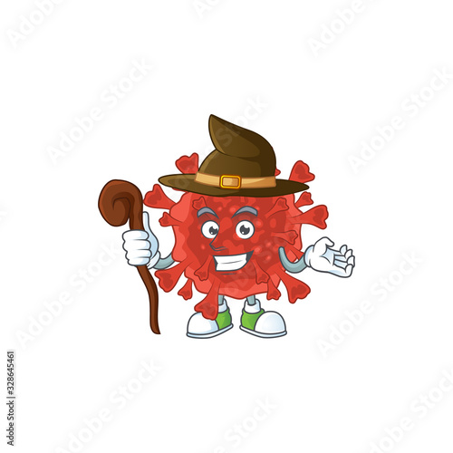 sweet and tricky Witch red corona virus cartoon character
