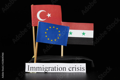 Immigration crisis between Europe union Syria, Turkey. Immigration is new global problem between states from Third World to advanced lands. Clash of two cultures. Christianity and Islam