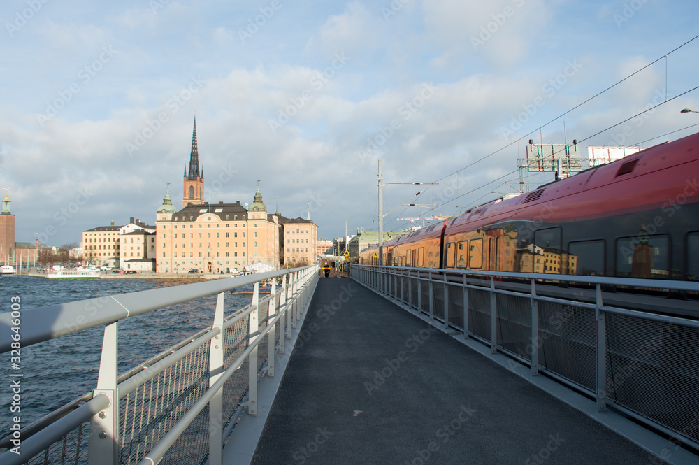 road and bridge with train in Stockholm