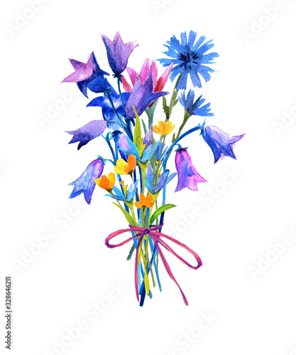 Watercolor boquet with wild flower. Summer colorfull illustration
