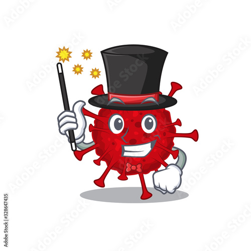 Charming betacoronavirus cartoon design performance as a Magician style