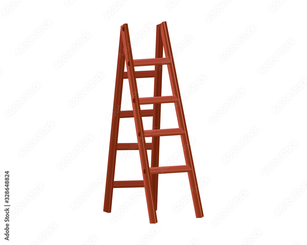 Vector Cartoon wooden ladder with standing platform stool. Isolated object on white background Vector Cartoon wooden ladder with standing platform stool. Isolated object on white background