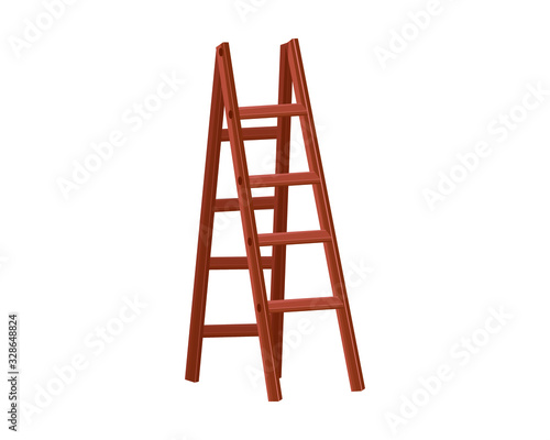 Vector Cartoon wooden ladder with standing platform stool. Isolated object on white background