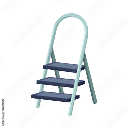 Vector cartoon aluminum ladder with standing platform stool. Isolated object on white background