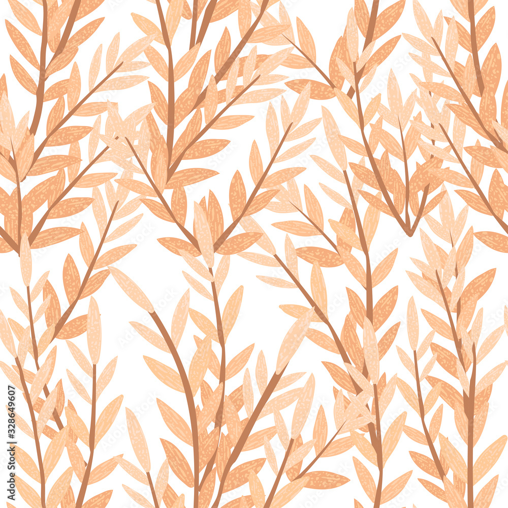 Obraz premium Seamless pattern hand drawn tree branches with leaves botanical flowers floral hand drawn scandinavian style art design element flat vector illustration