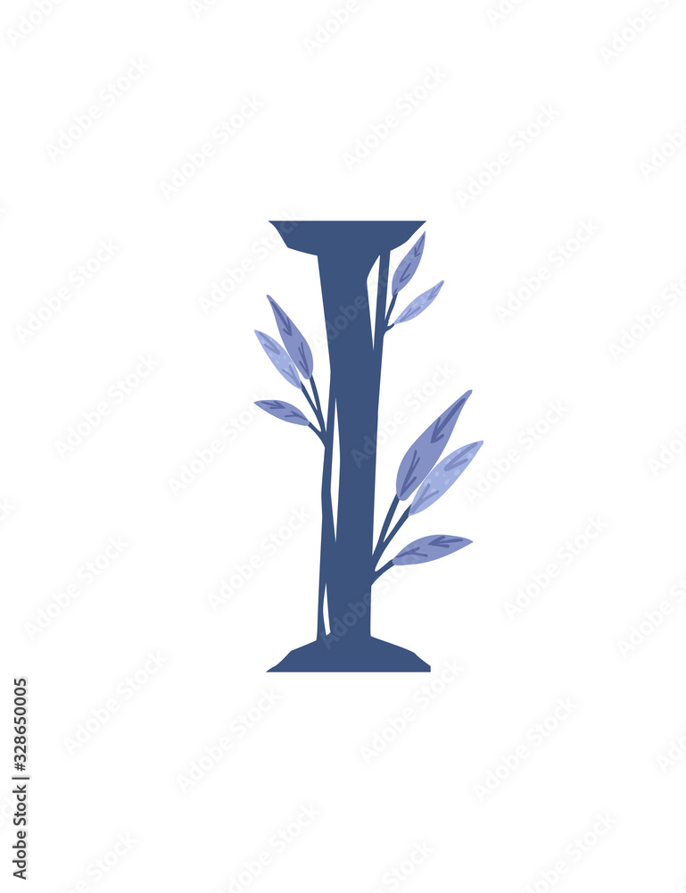Letter I hand drawn tree branches with leaves botanical flowers floral hand drawn scandinavian style art design element flat vector illustration Letter I hand drawn tree branches with leaves botanical flowers floral hand drawn scandinavian style art design element flat vector illustration