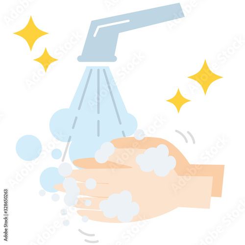 水道で手を洗うイラスト