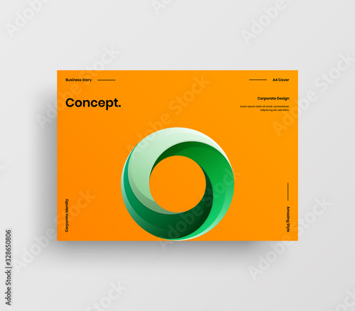 Creative business presentation vector A4 horizontal orientation front page mock up. Modern corporate report cover abstract geometric illustration design layout. Company identity brochure template.