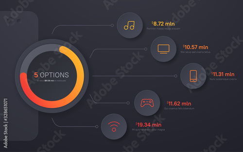 Vector presentation infographic structure chart design. Five options
