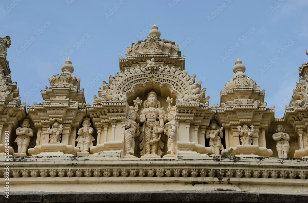 Carved idols on the outer wall of the Ranganathaswamy Temple, Srirangapatna, Karnataka, India