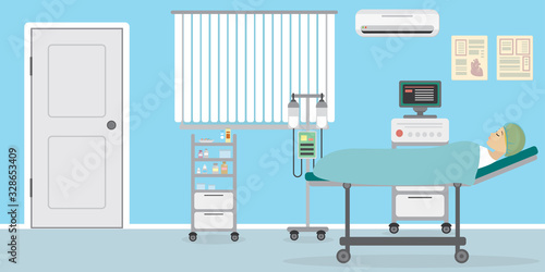 Caucasian woman lying in hospital ward,Medical furniture and equipment