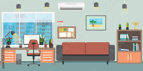 Empty Workplace in Modern office or cabinet in the house