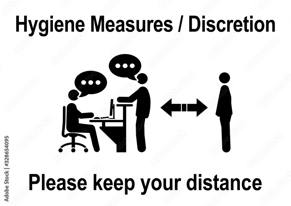 ds26 DiskretionSchild - ks524 Kombi-Schild - waiting room - english text: Hygiene Measures / Discretion - Please keep your distance - banner white - print template - DIN A1 A2 A3 A4 - xxl e9175