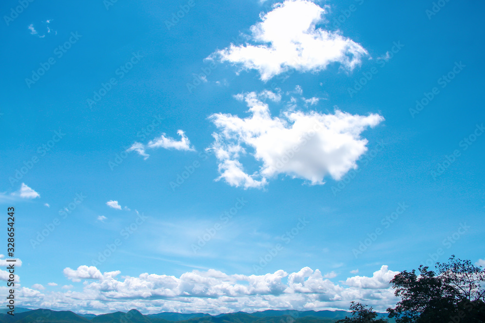 Bright blue sky and clouds with reflection from the sun , summer fresh air background Bright blue sky and clouds with reflection from the sun , summer fresh air background