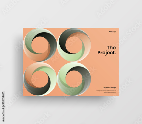 Creative business presentation vector A4 horizontal orientation front page mock up. Modern corporate report cover abstract geometric illustration design layout. Company identity brochure template.