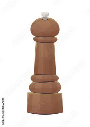 Wooden pepper grinder mill on white background