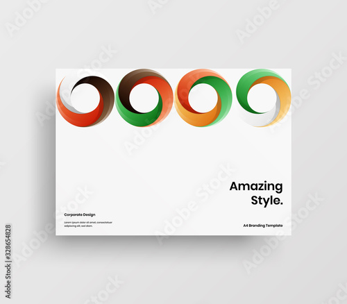 Creative business presentation vector A4 horizontal orientation front page mock up. Modern corporate report cover abstract geometric illustration design layout. Company identity brochure template.