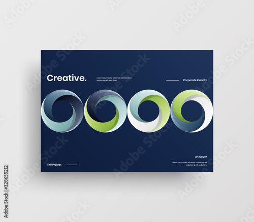 Creative business presentation vector A4 horizontal orientation front page mock up. Modern corporate report cover abstract geometric illustration design layout. Company identity brochure template.